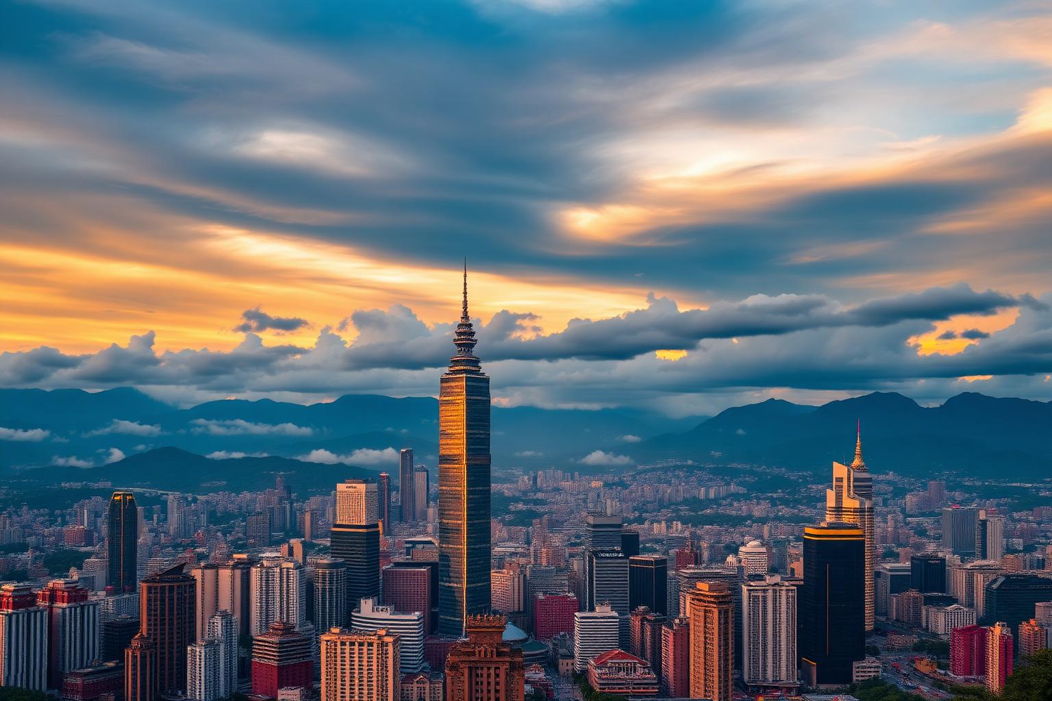 Skyline de Taipei ao pôr do sol